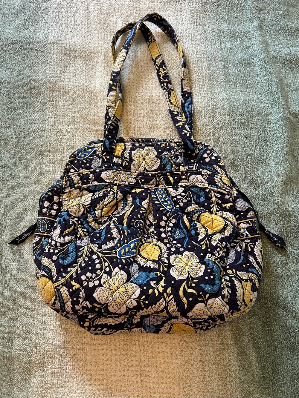 Vera Bradley Quilted Floral Tote Bag in Navy, Yellow & Cream